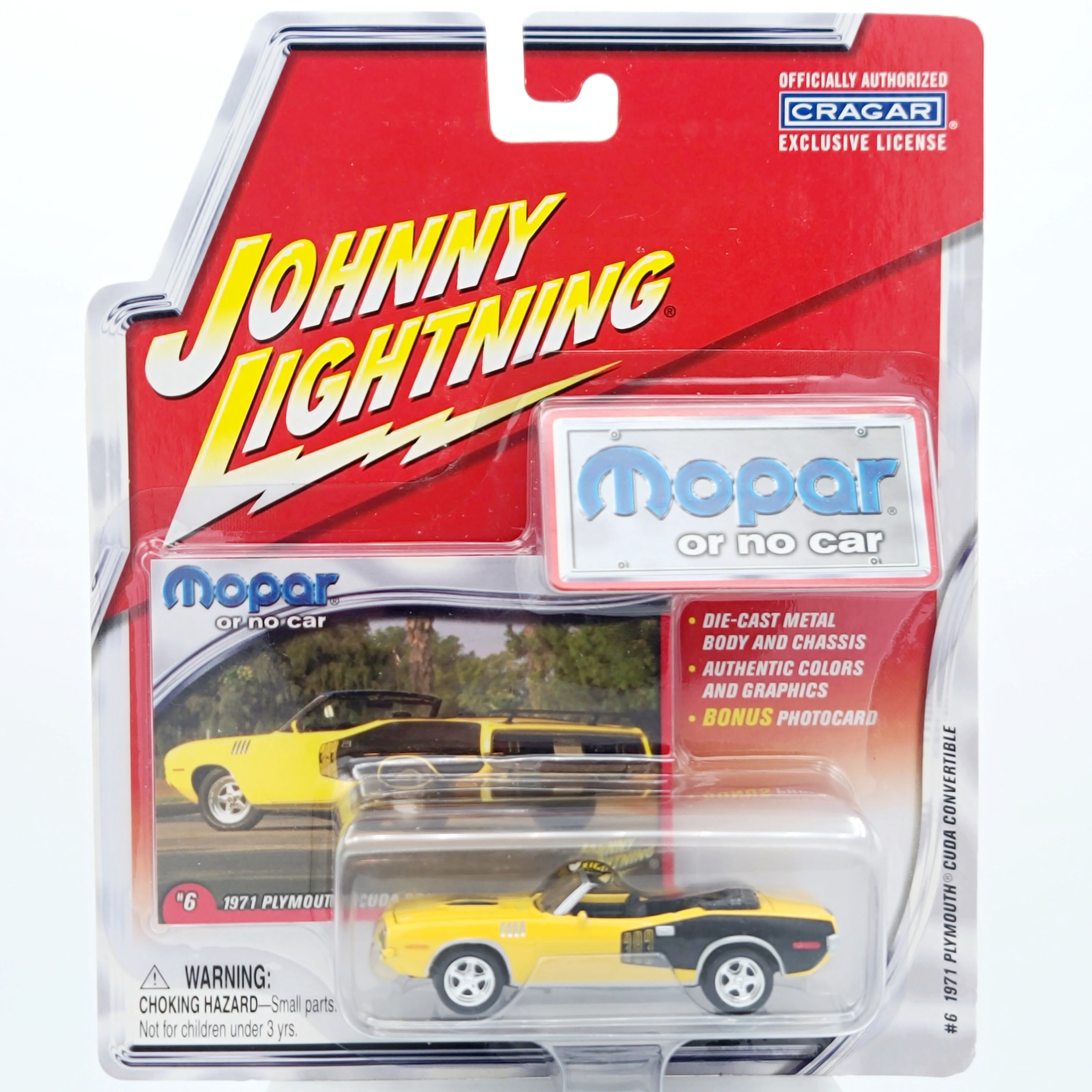 Johnny Lightning '71 Plymouth Cuda Convertible - 1:64, w/ Photo Card (2003 Mopar or No Car Rel 1)